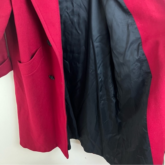 Vintage Jofeld Long Wool Coat Velvet Collar Pockets Red Black Large Old Money - Picture 16 of 16